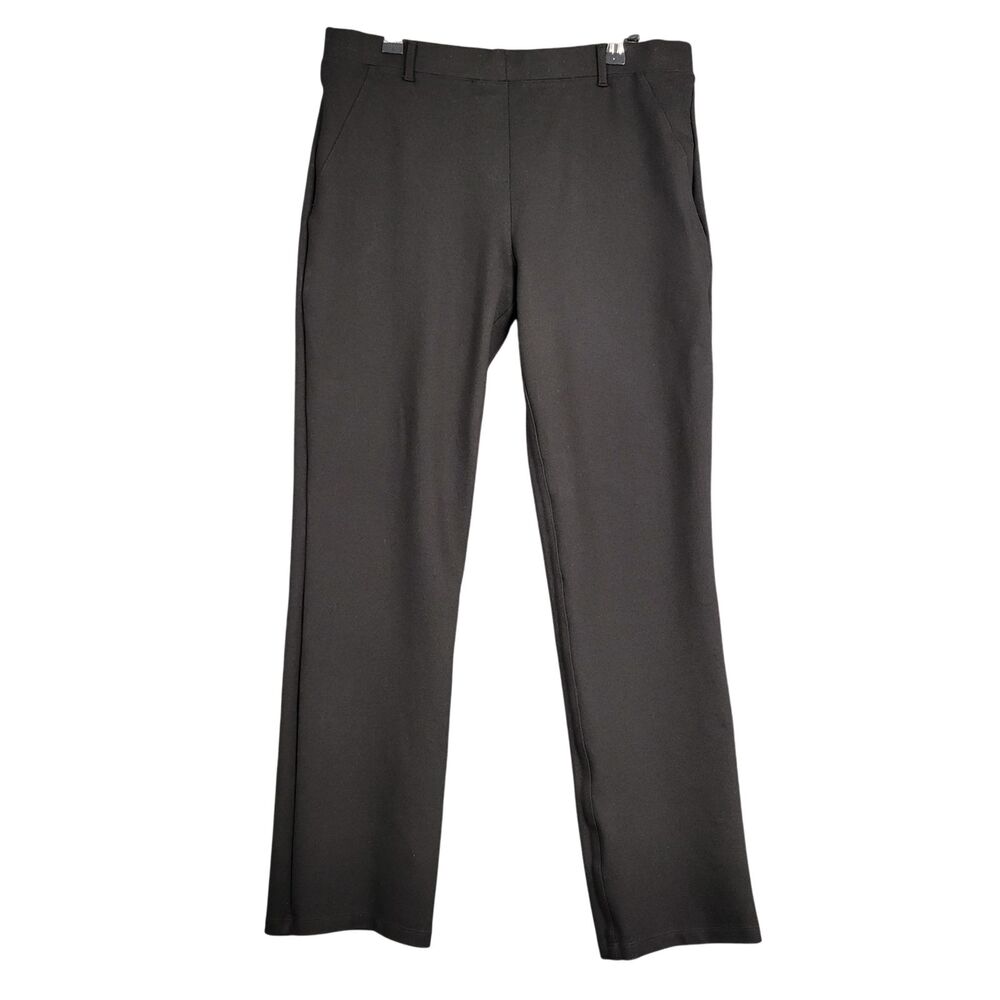 QUINCE Black Ultra Stretch Ponte Straight Leg Pull On Pants Mid Rise SIZE LARGE